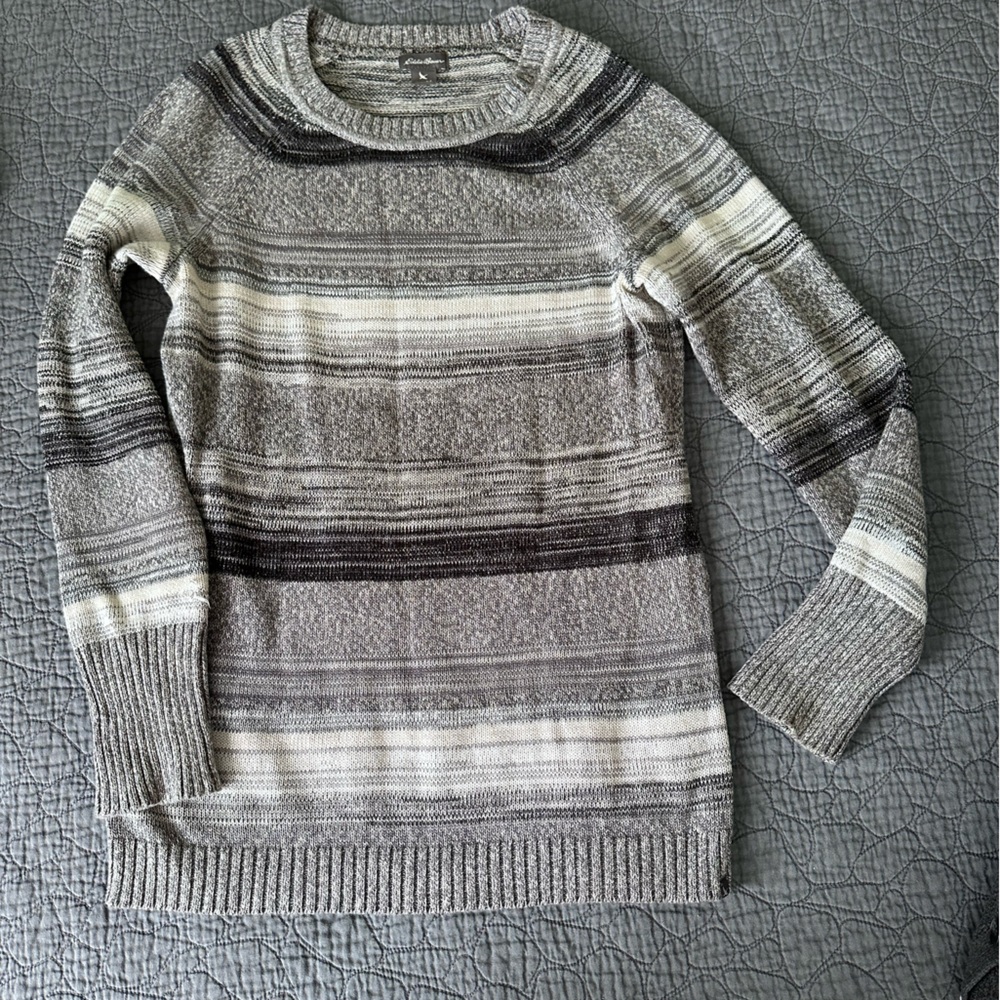 Eddie Bauer Gray Striped Knit Pullover Medium Sweater